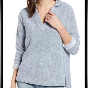FAHERTY- Blue & White Seabrook French Terry Oversized Hoodie | Size Medium